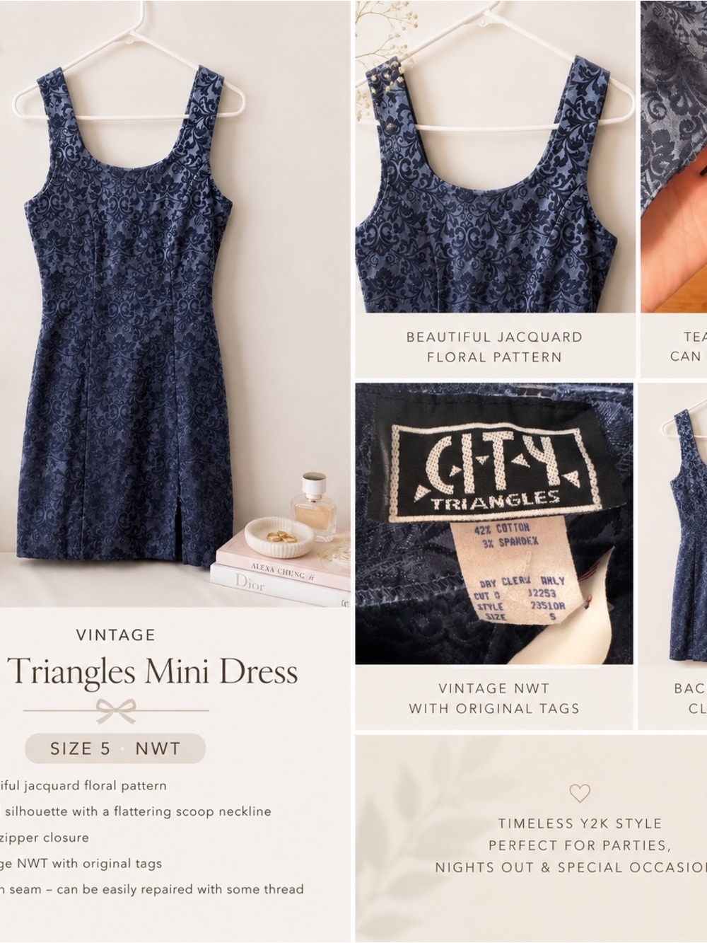 City Triangles Navy Jacquard Floral Scoop Neck Mini Dress